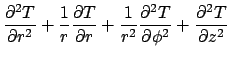 $\displaystyle \frac{\partial ^{2}T}{\partial r^{2}}+\frac{1}{r}\frac{\partial T...
...\frac{\partial ^{2}T}{\partial \phi^{2}}
+\frac{\partial ^{2}T}{\partial z^{2}}$