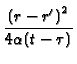 $\displaystyle {\frac{\left( r-r^{\prime }\right) ^{2}}{4\alpha
(t-\tau )}}$