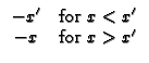 $\displaystyle \begin{array}{cc}
-x^{\prime } & \text{for }x<x^{\prime } \\ 
-x & \text{for }x>x^{\prime }
\end{array}$